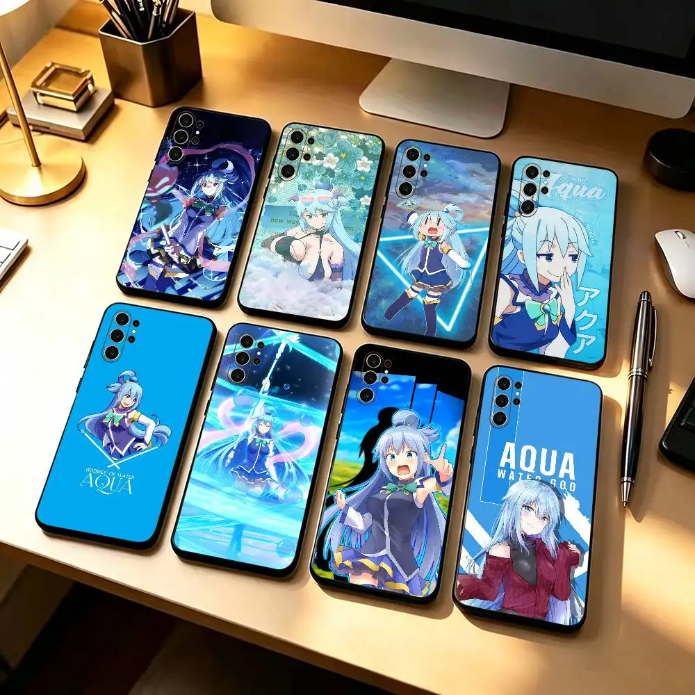 Funda básica para teléfono con diseño de la chica de cabello azul mágico, A-Aqua K-KonoSuba, para Samsung S26, 25, 24, 21, 22, 20, 10, 9, 8, 7, Ultra, Plus, Fe, Lite.