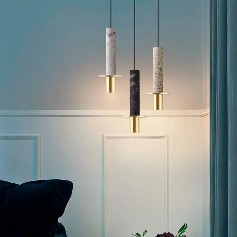 

SANDYHA Nordic Marble Pendant Light Cylinder Design Led Chandeliers for Dining Room Bedroom Bar Lamp Home Decor Lighting Fixture