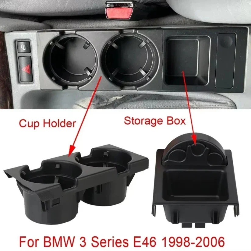 VIKEFON Car Black/Carbon Fiber Center Console Water Cup Holder Beverage Bottle Holder Coin Tray For Bmw 3 Series E46 323i 318I image 5