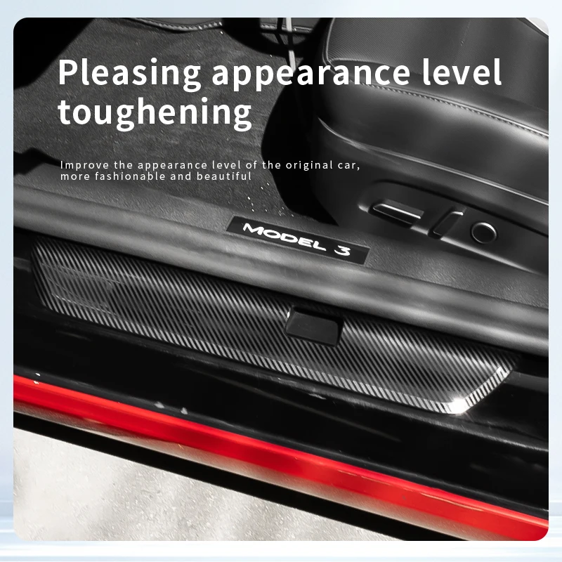 Fits Tesla 2024-2026 Model 3 Highland – Stainless Steel Door Sill Protectors, Front & Rear Pedal Film Strips