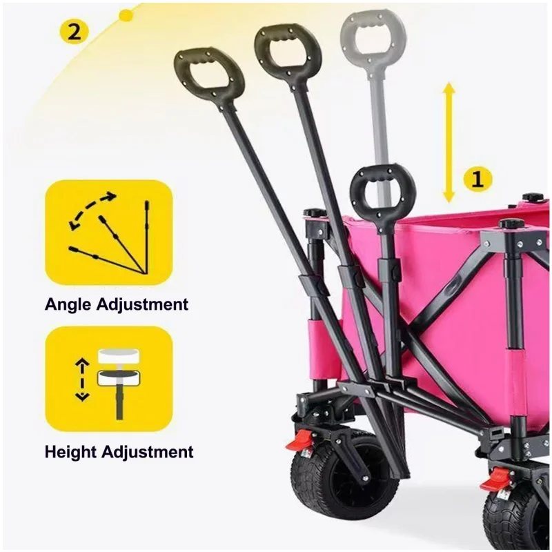 420L High Quality 4-Position Height Adjustable Heavy Duty Folding Wagon with Canopy Pink Wide Wheels for Camping & Vendor's Cart view 3