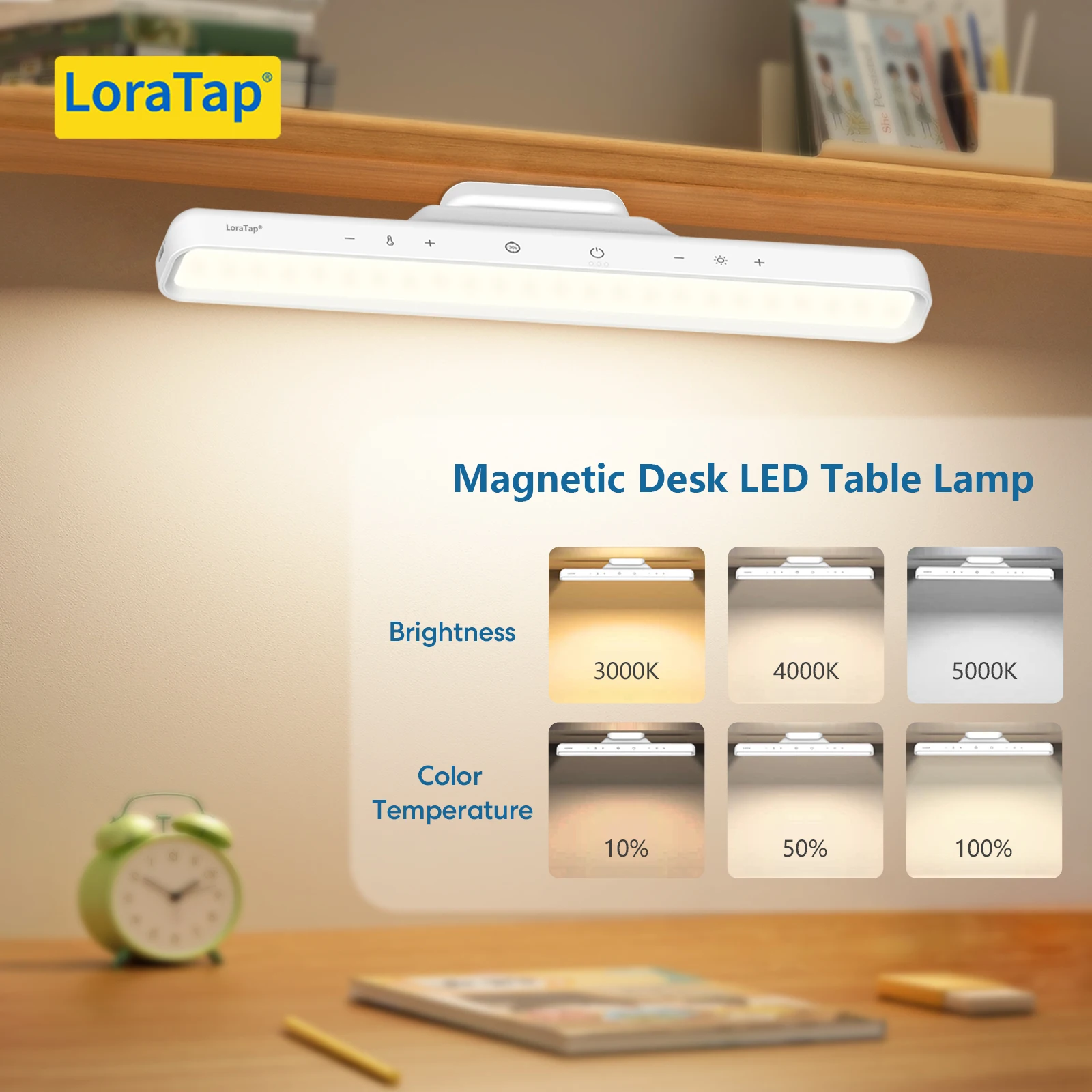 LoraTap Magnetic Table Lamp For Learning Camping Bedside Cupboards Closets Infinitely Variable Color Temperature and Brightness