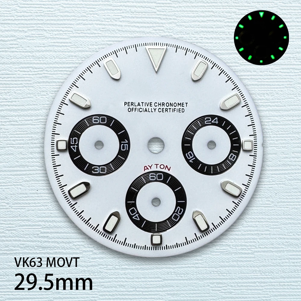 29.5mm S Logo Panda DTNDial Fit VK63 Movement Green Luminous High-Quality Dial Watch Modification Accessories