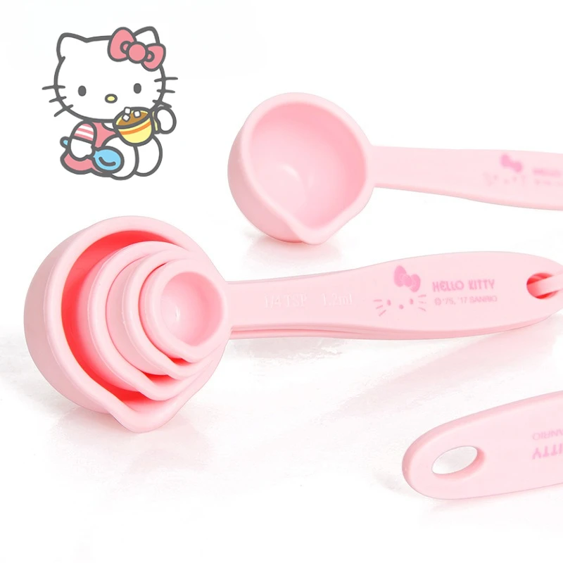 

Набор из 4 шт. Sanrio Hello Kitty, кухонная мерная ложка, мерные инструменты для выпечки, штабелируемая портативная пластиковая ложка для кофе и сахара в стиле аниме