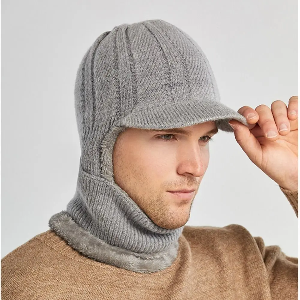 Beanies Hat Thickened Men Knitted Hat Men 3 in 1 Hoodie Knitted Baseball Cap Windproof Pullover Hat Winter Neckerchief Women