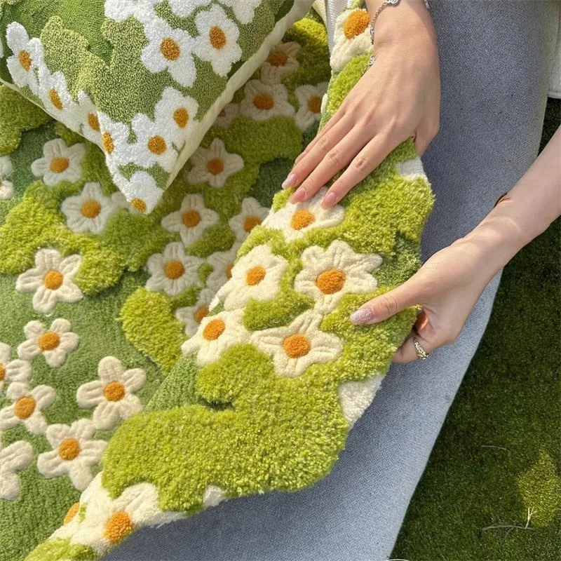 Garden Handmade Acrylic Tufted Round Carpet For Living Room Home Fresh Flowers Rugs For Bedroom Soft Sofa Coffee Table Floor Mat