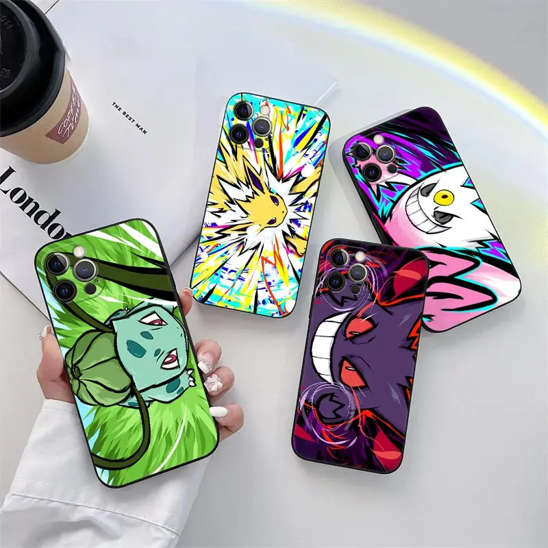 Bulbasaur Gastly Pokemon Phone Case for iPhone 11 15 Pro Max Case Coque 14 Plus 13 Pro 12 Mini 11 X XS XR 7 8 SE 2020 Soft Cover