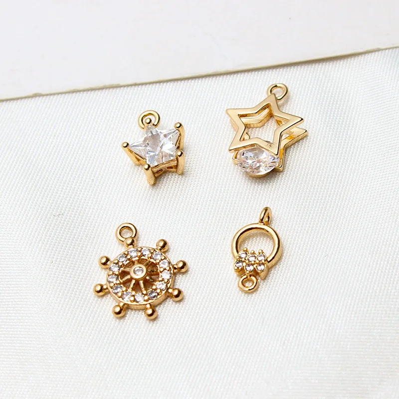 6pcs  Copper Micro-inlaid Zircon Rudder Star Heart Pendant Pendant Earrings Pendant Necklace Material Diy Jewelry Accessories