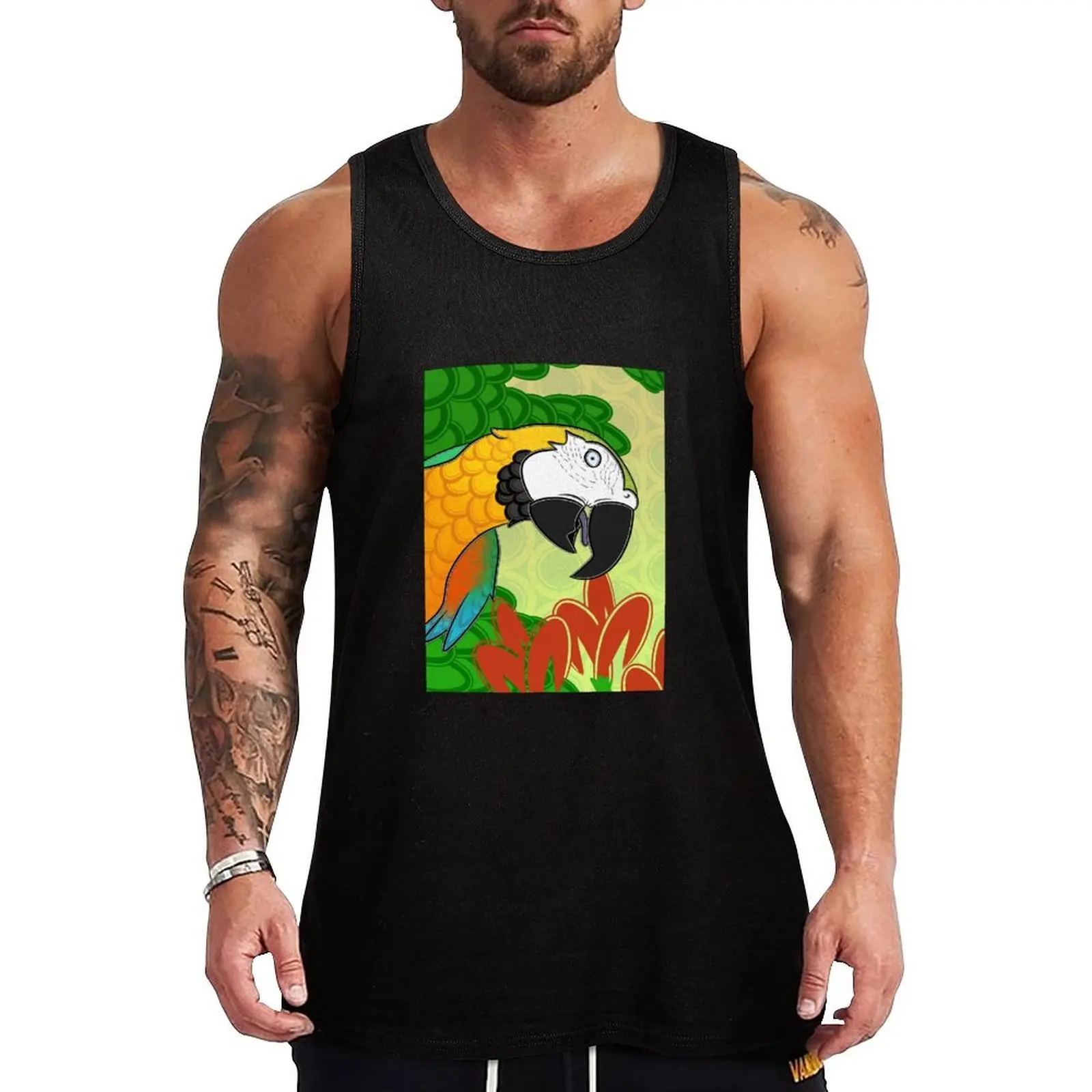 Cópia de Alguém Disse PÁSSAROS?! - Catalina Macaw Sunset Tank Top Camiseta atlética respirável para treino, camisa de secagem rápida