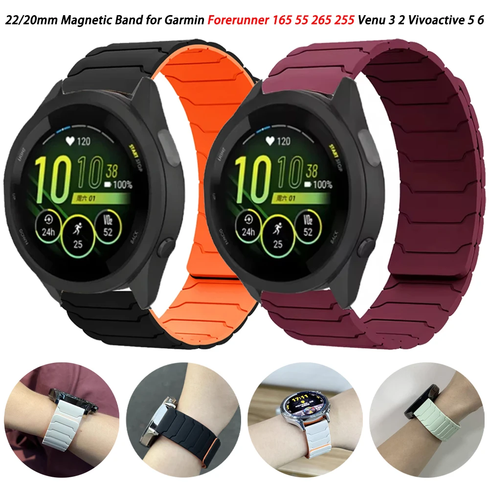 22 20 mm Magnetband für Garmin Forerunner 165 55 265 570 255 645 Ersatzarmband Vivoactive 5 6/Venu 3 2 Sq Gummibänder