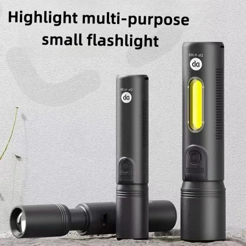 Zoomable edc Flashlight mini High Power Flashlight USB Rechargeable Led Flashlight With COB Sidelight For Work Light