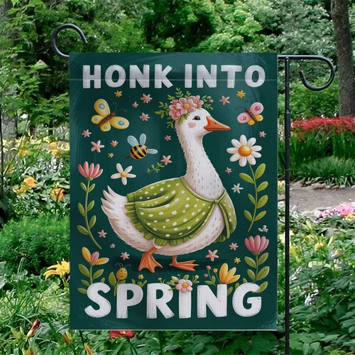 Honk Into Spring Garden Flag Cute Goose Flowers Butterflies Yard Decor OOV IIC