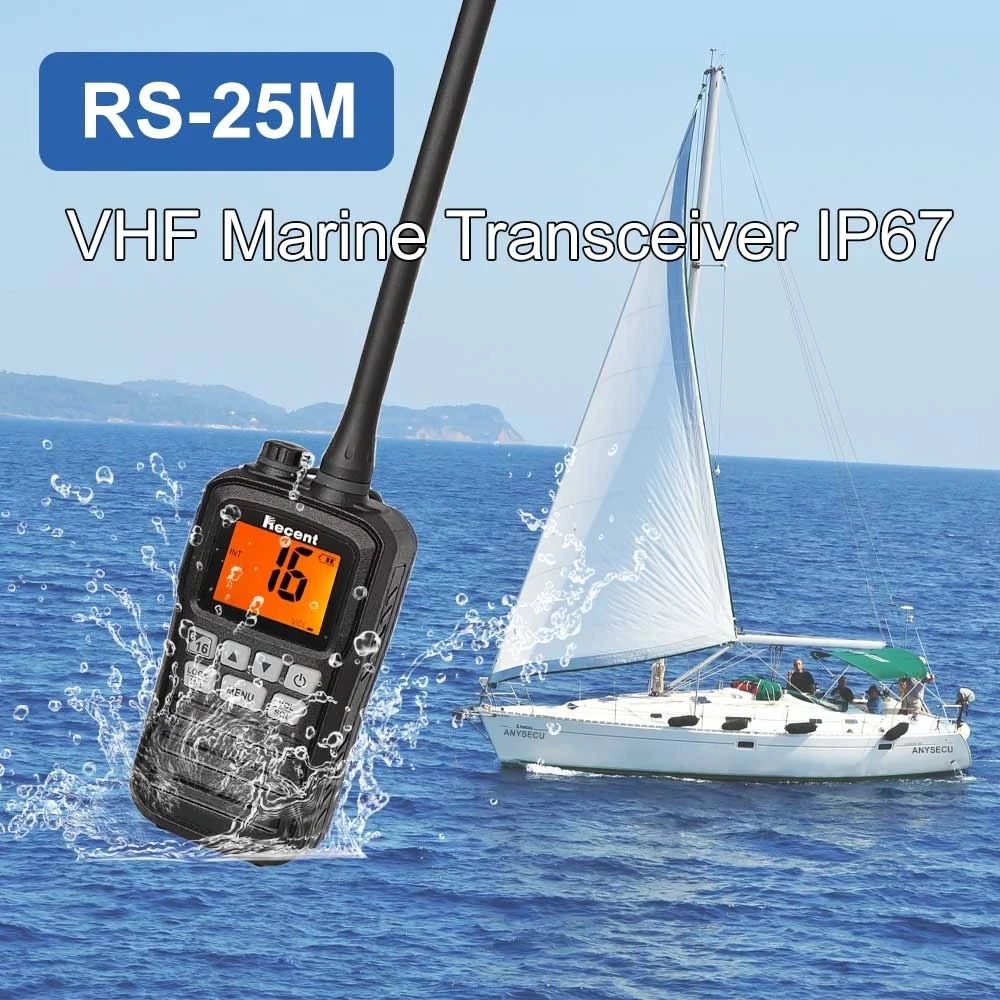 Resent RS-25M VHF Marine Transceiver IP-X7 Waterproof Handheld Walkie Talkie Float Boat Vessel Talk Two Way Radio