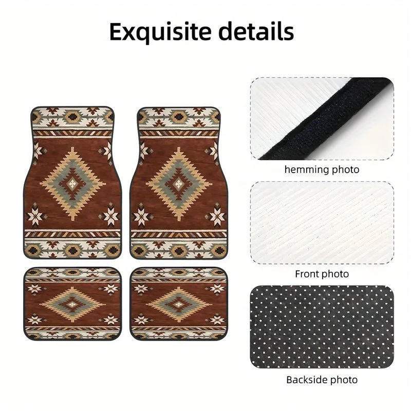 4pcs, Retro Mayan Style Pattern Rubber Mats, Universal Non-slip Carpets, Easy To Clean, Pet Friendly Car Accessories, Synthetic