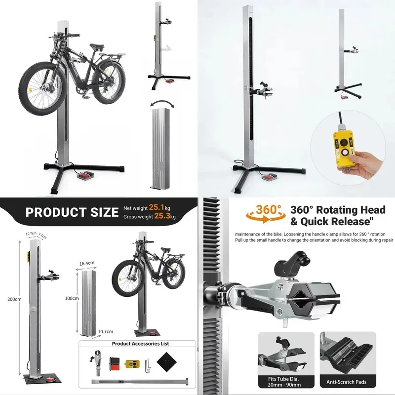 50kg Heavy Duty Electric Bicycle Repair Stand Foldable 360 Degree Rotating Floor to Ceiling Clip Type Bike Maintenance Rack
