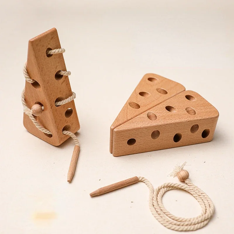 Giocattoli Montessori in legno per bambini Animali Riccio Bordo per infilare Bambini Giocattolo educativo in faggio Pulsante Blocchi di perline Giocattoli per incordare il formaggio