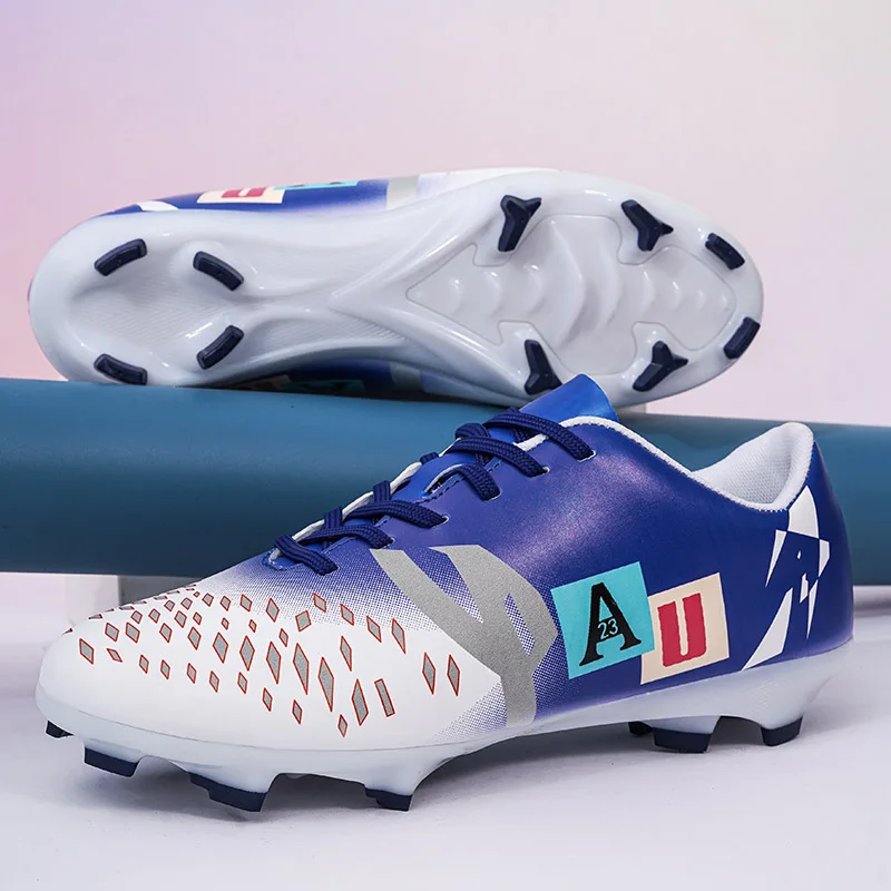 

Professional Teenagers Soccer Shoes Child Sneakers Blue TF/AG Football Shoes Boys Outdoor Sport Futsal Shoes Kids chuteira campo