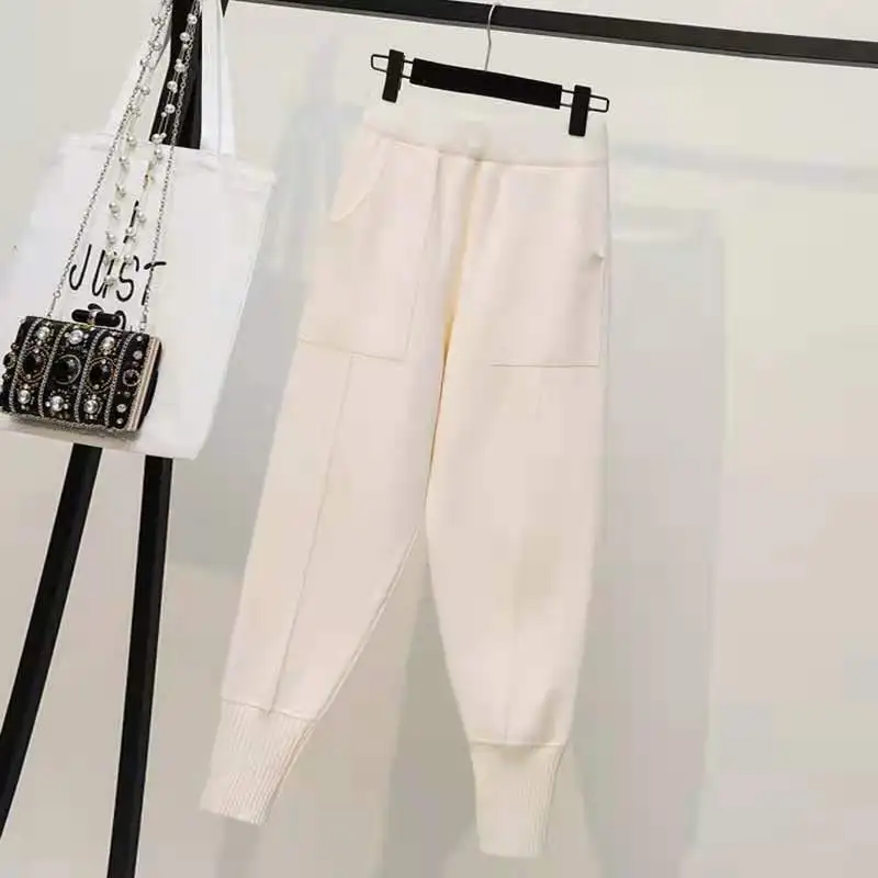 High Waist Knit Harem Pants Women's Versatile Harlan Trousers Comfortable Casual Long Pants Polyester Fabric Commute Sle