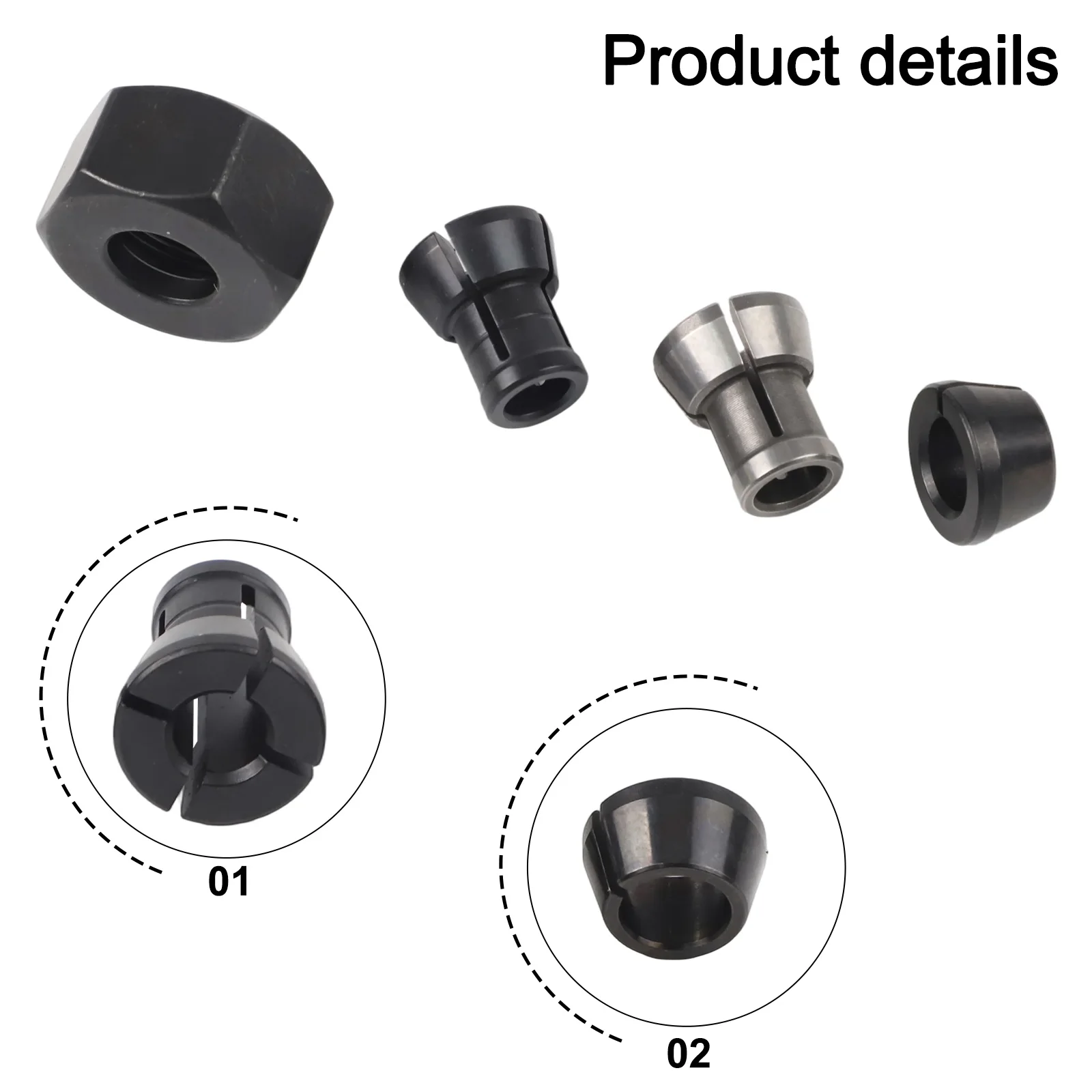 4Pcs Steel Collet Set 6mm 6.35mm 8mm For RP0900K RT0701C M361 3608B RT0702C RT0700CX2 Router Power Tool Accessories Black