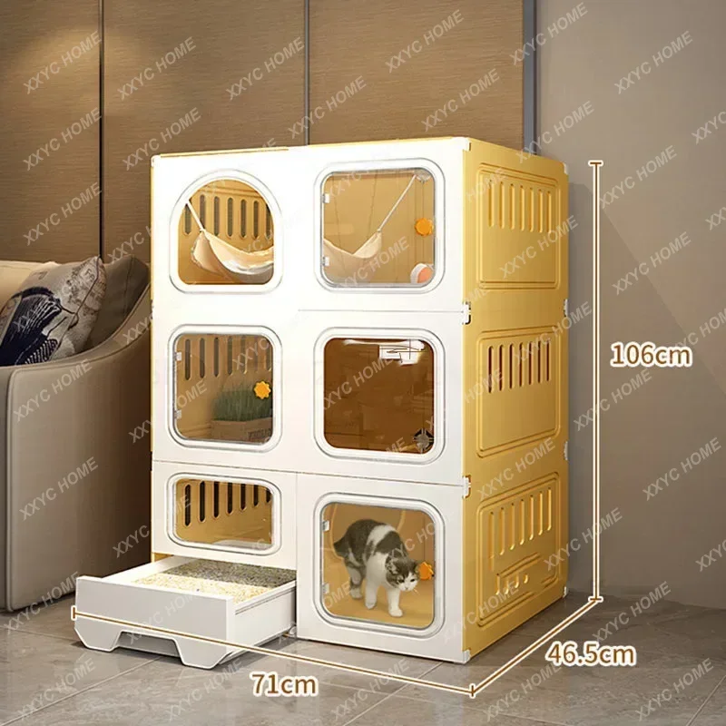 Transparent Cat Cages Living Room IndoorLitter Box Integrated Cat House Fence Cat Cabinet with Closed Toilet