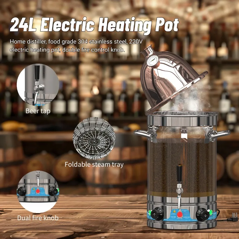 HOOLOO RST30 Distiller Home Electric Alcohol Still 110/220V Copper Rocket Lid Column For DIY Brandy Whiskey Rum And Other Spirit