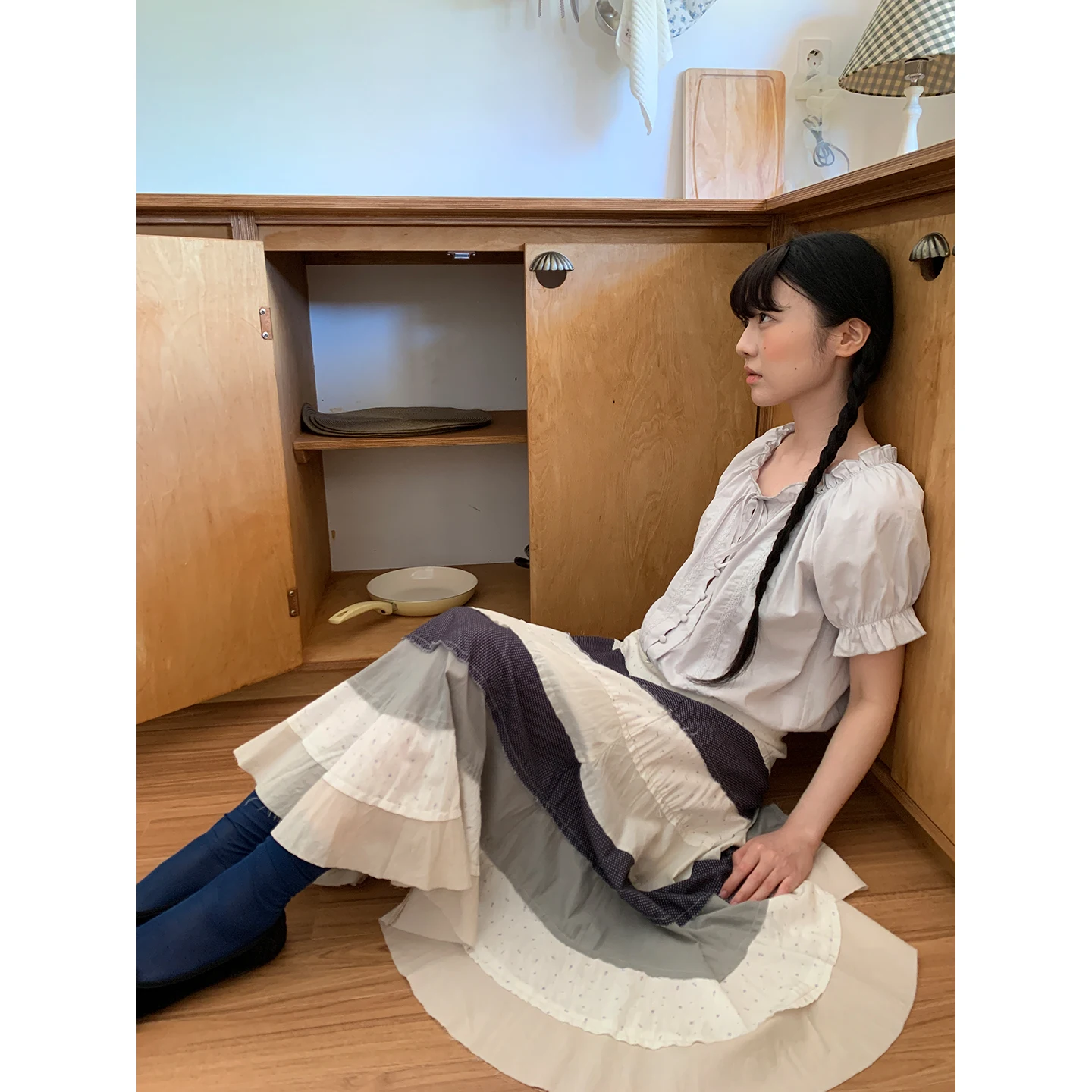 English Style Heavy Embroidery Floral Polka Dot Midi Skirt Women's A-Line Slimming Long Skirt High Waist Half Body Skirt