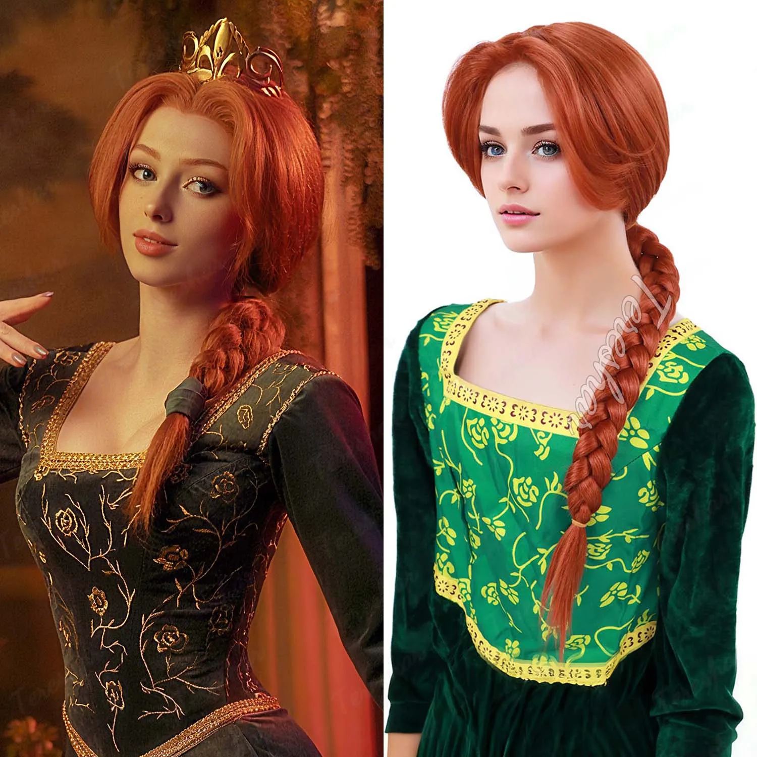 

Синтетические волосы аниме Шрек, длинные плетеные красновато-коричневые термостойкие костюмные парики для Фиона, косплей для взрослых, костюм Фионы для женщин