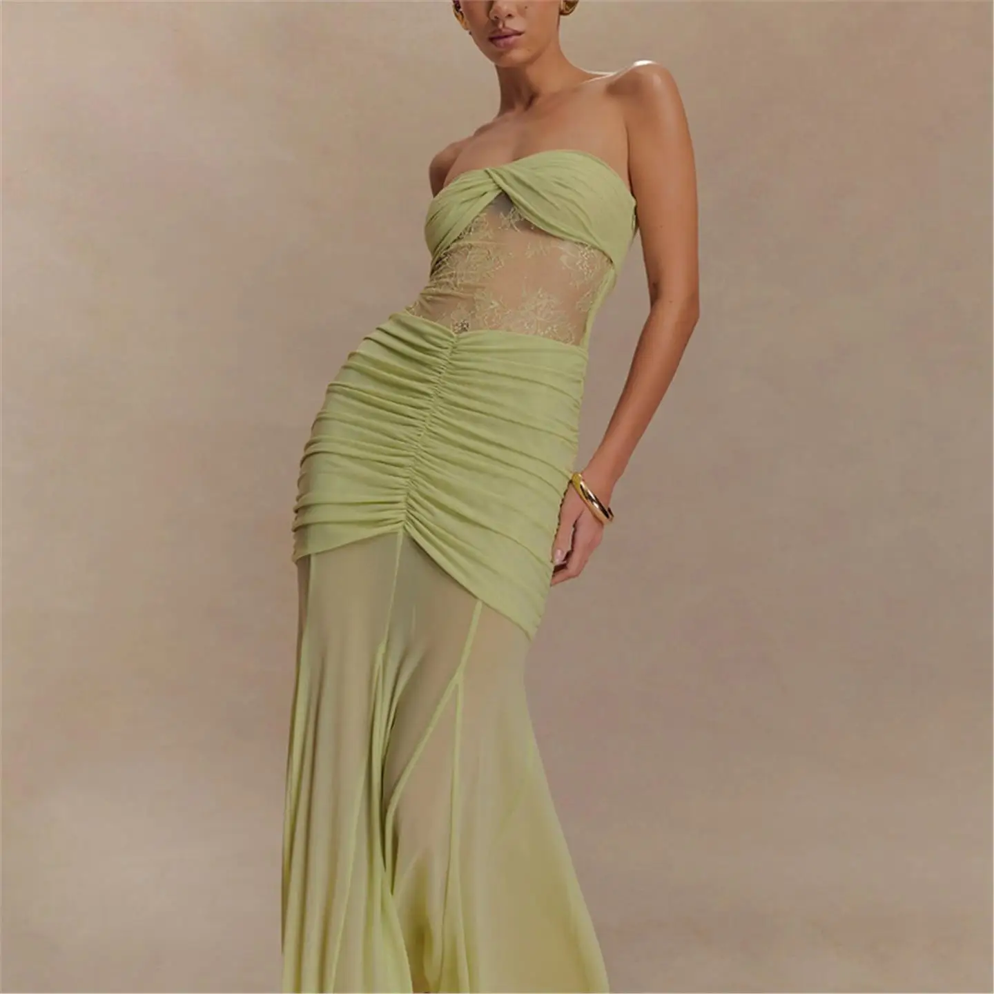 2025 Nieuwe Onregelmatige Kant Splice Slim Fit Dames Dr Europese Sle midden Taille ort Sve Casual One oulder Dr