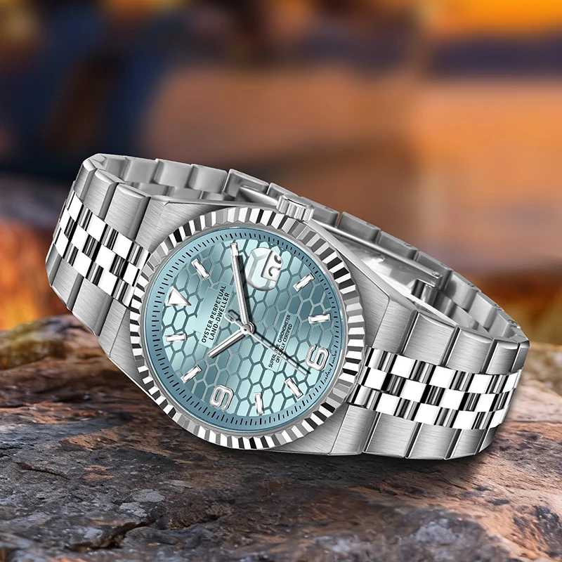No Logo Men's Automatic Watch - NH35 Movement 34mm Luminous Dial Date Display Stainless Steel Perfect for Business Daily Wear