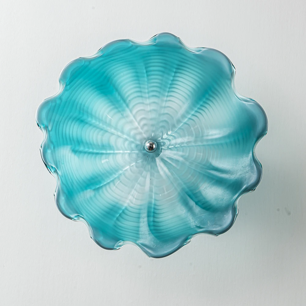 Handmade Blown Glass Wall Art Sculpture Aqua Turquoise Blue Wall Mounted Flower Sconces