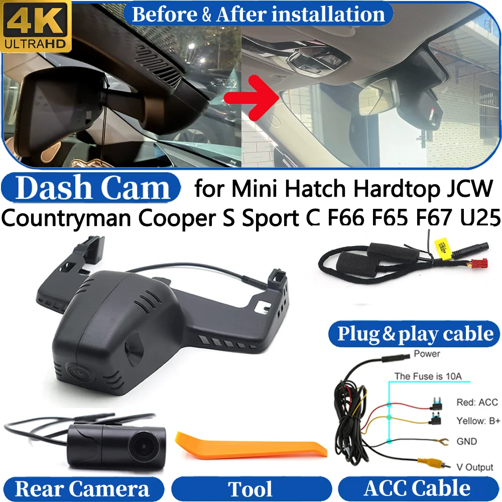 Dash Cam for Mini Hatch Hardtop JCW Countryman Cooper S Sport C F66 F65 F67 U25 Front＆Rear 4K DVR Camera Video Drive Recorder
