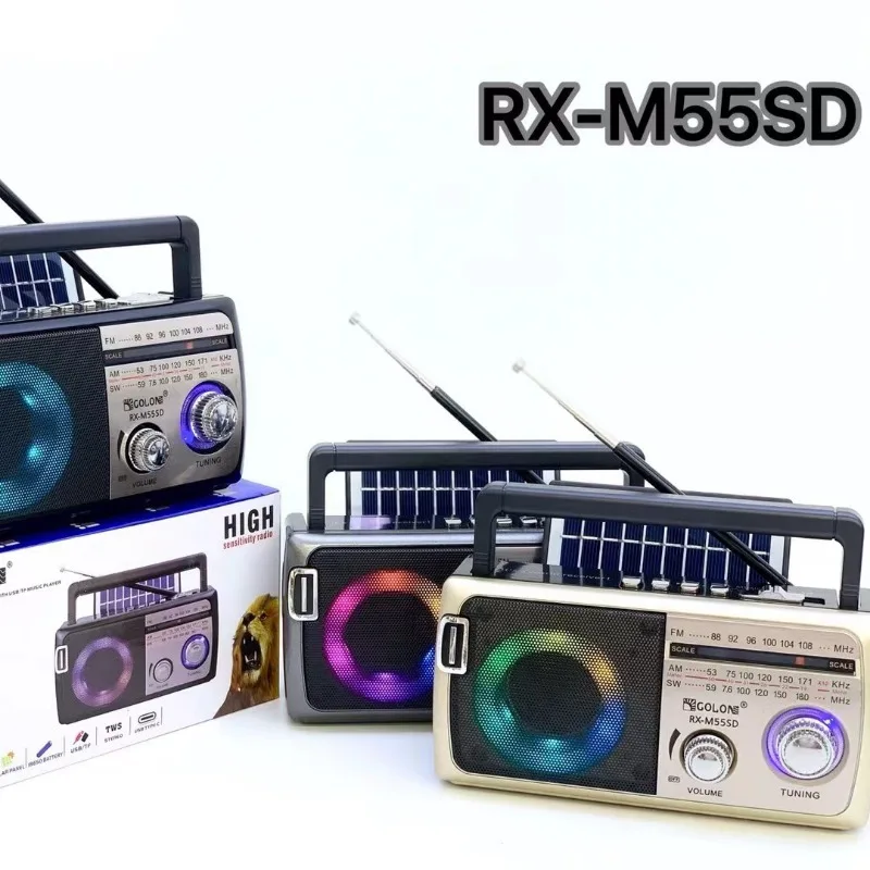 Vintage Disco Light Przenośne radio AM/FM/SW 3-pasmowe radio Głośnik energii słonecznej Odbiornik radiowy o wysokiej czułości USB/TF z kablem typu C