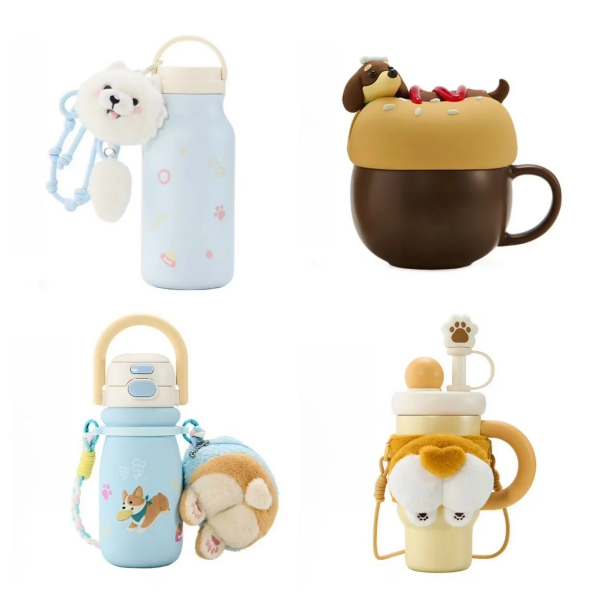 

Bk 2026 Paw World Collection Stainless Steel Insulated Water Bottle Cute Corgi Pattern With Handle Lanyard Plush Pendant