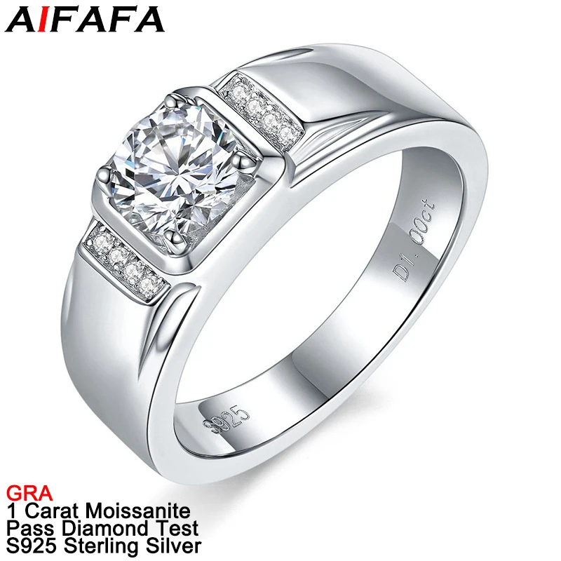 

1 Carat Full Moissanite Men Rings High Quality S925 Silver All Moissanita Lab Diamond Gemstone Finger Ring Fine Jewelry GRA