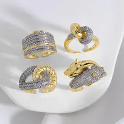 OCESRIO Fashion White Crystal Leopard Statement Rings for Women Copper Gold Plated Crossover Open Ring Jewelry Gift rigs89