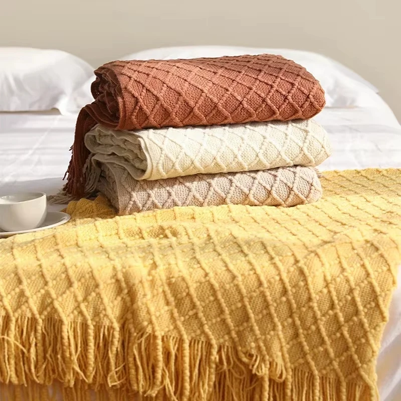 

Knitted Geometric Throw Blanket Grid Sofa Cover Household Light Luxury Blanket Bedroom Decoration Bed Cover Bed End Towel Shawl