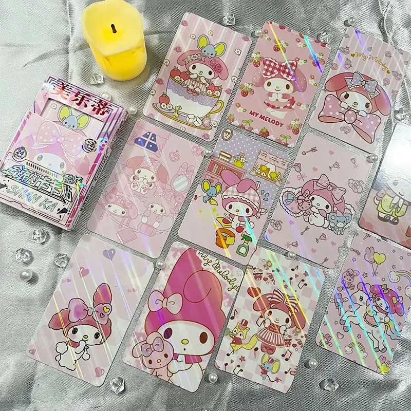 24Pcs/Set Kawaii Sanrio Small Business Cards Gold Silver Flash Card Cinnamoroll Kuromi Hello Kitty Cute Cards Waterproof Gift