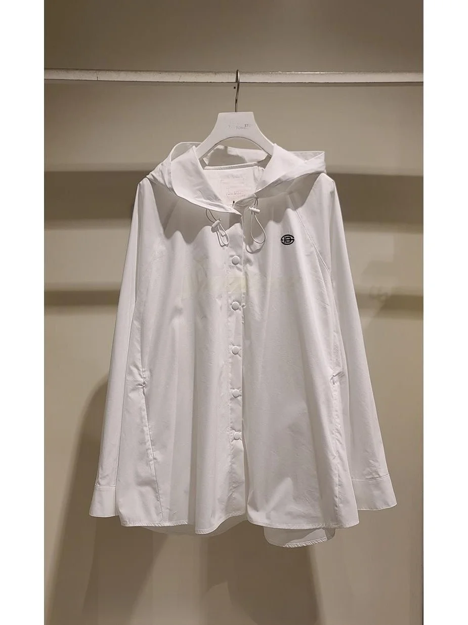 

Casual Fashion Design Loose Fit Hooded Open Front Shirt Women's Polyester Short Sleeve Slimming Effect Autumn Season Girl's Wear