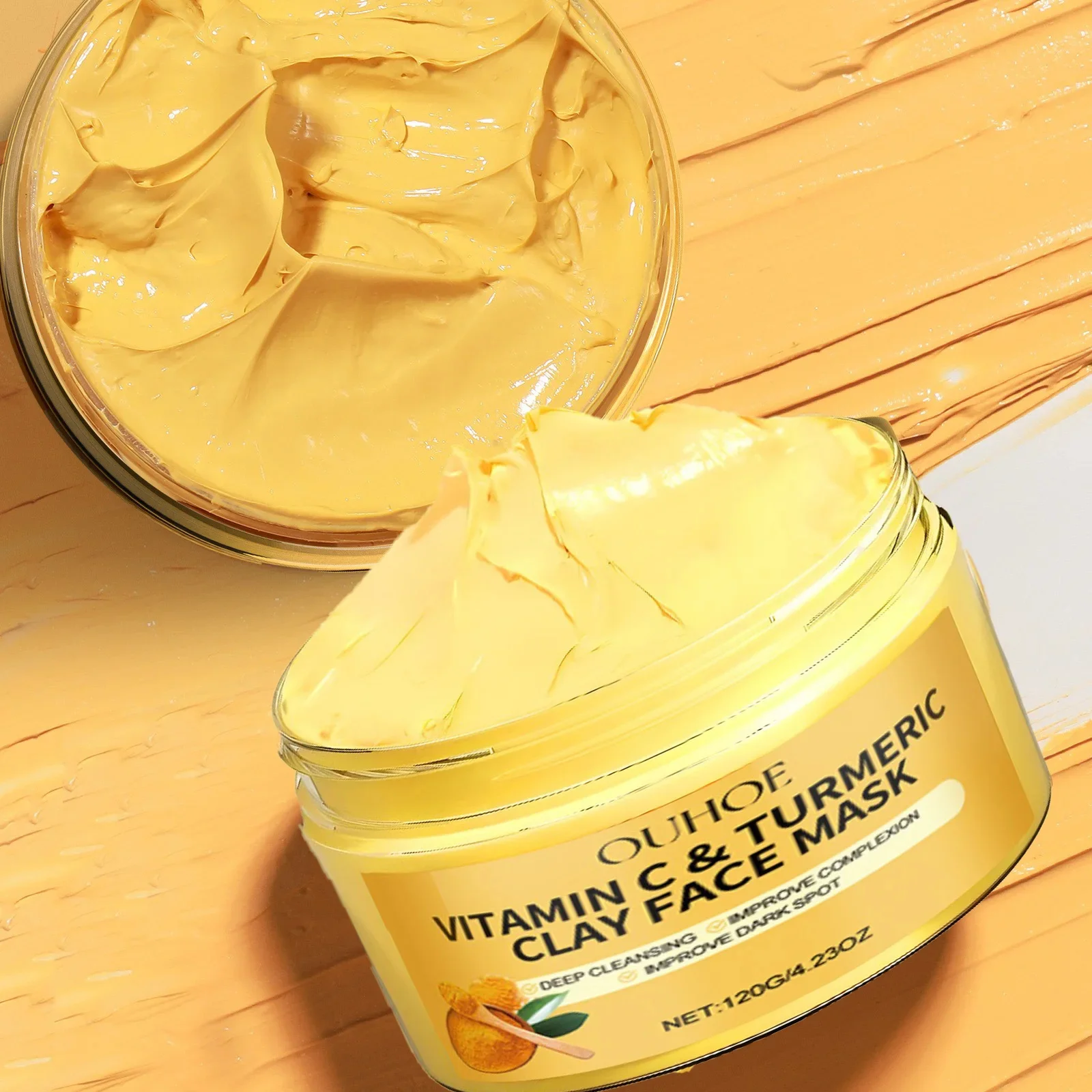 Masque en argile au curcuma et à la vitamine C, nettoyage en profondeur du visage, améliore les taches foncées, acné, soin hydratant pour la peau, raffermit la peau, unifie le teint