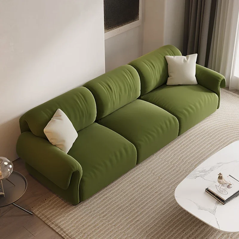 

Retro High-end Light Luxury Dark Green Straight Three-seat Couch Living Room Velvet Fabric Sofa Simple Modern Home Furniture
