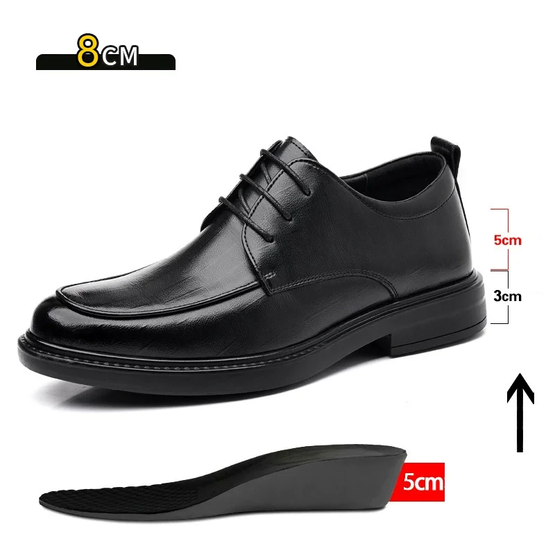 

Men's Black Elevator Dress Shoes 6cm 8cm Height Increasing British Business Formal Wedding Groom Shoes