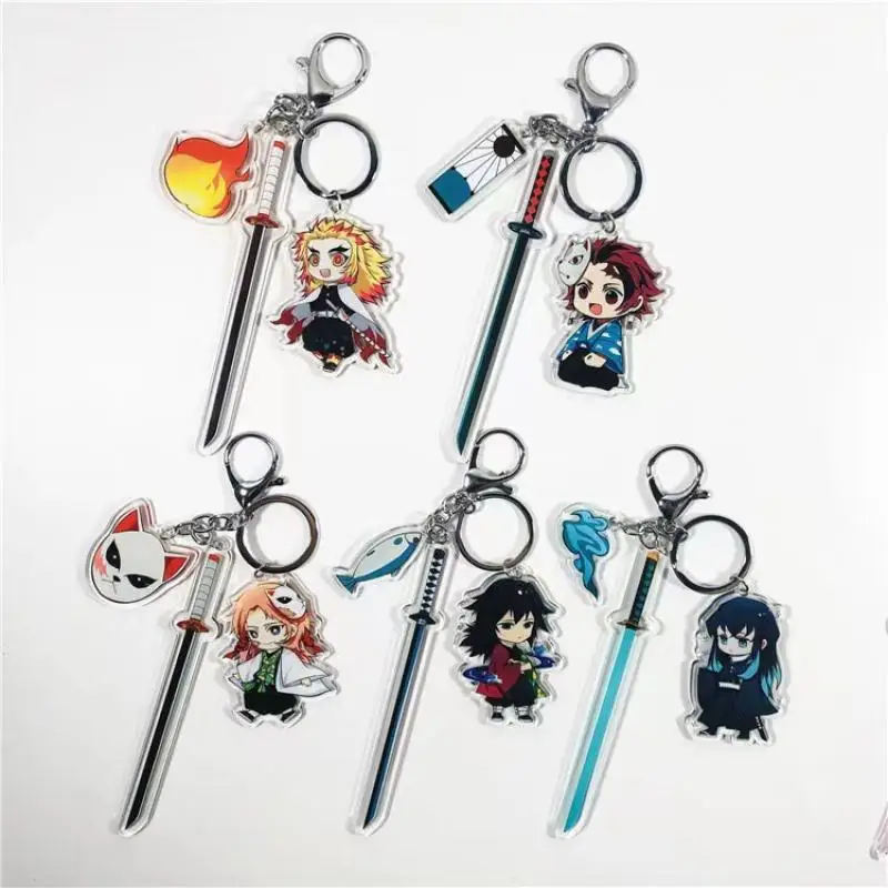 Anime Kimetsu No Yaiba Keychain Cute Girl Decorate School Bag Pendant Child Toy Cartoon Acrylic Pendant Portable Gift Wholesale