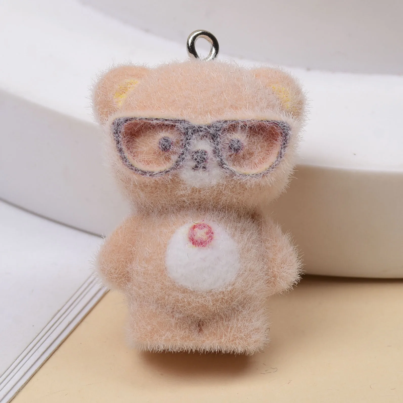 3pcs 3D Flocking Glasses Little Bear Charms Cartoon Resin Animal Pendant For make Keychain phone charm DIY Jewelry Accessories view 4