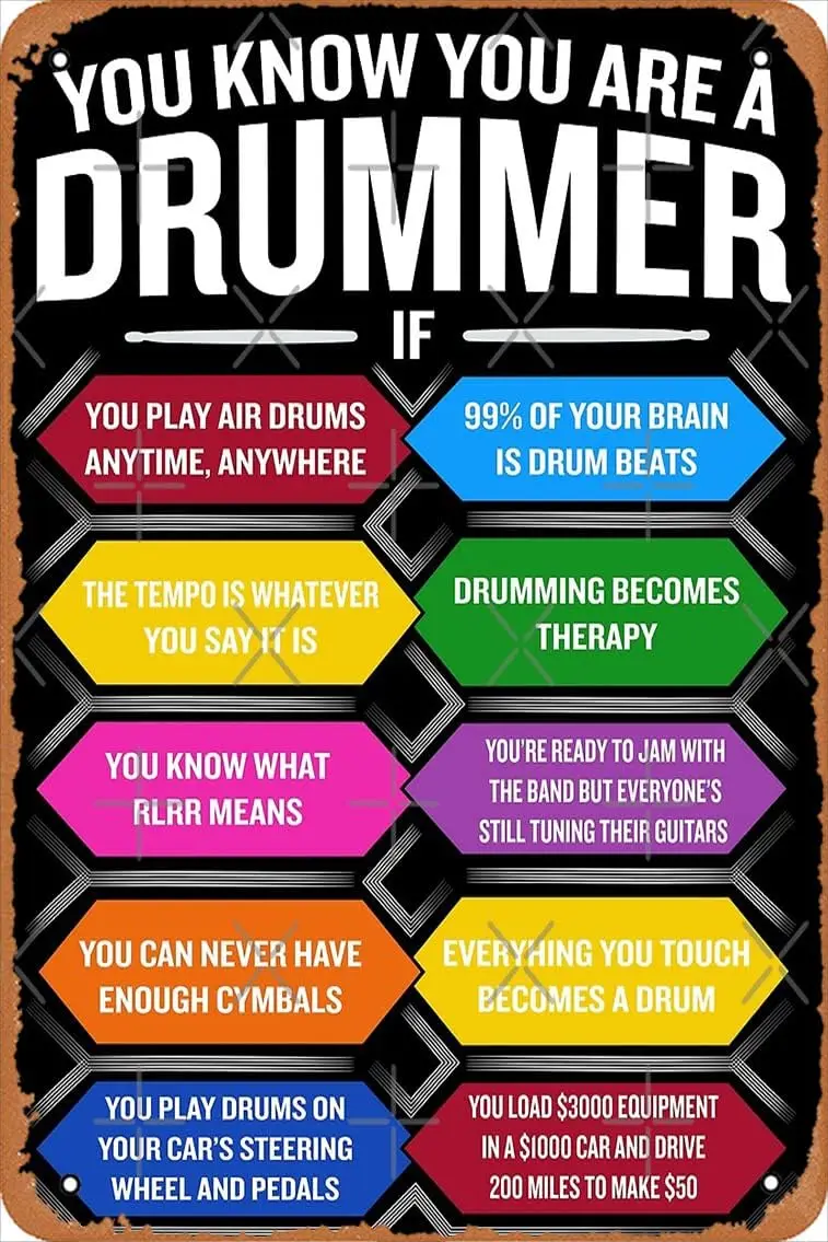 You're A Drummer If Funny Drum Quote Top 10 Signs Poster Retro Metal Tin Vintage Sign 12 X 8 Inch Home Bar Man Cave Wall Dec