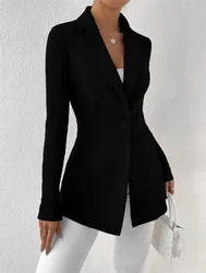 Solid Color Single Breasted Slim Blazer, Elegant Lapel Long Sleeve Blazer For Office & Work, Women's Clothing