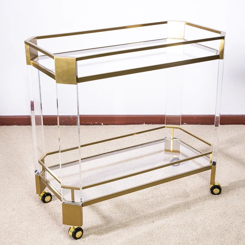 Hotel Room Service Tea Kitchen Hospital Food Acrylic Trolley Modern Clear 2 Layers Serving  Acrylic Cart Hotel Trolley