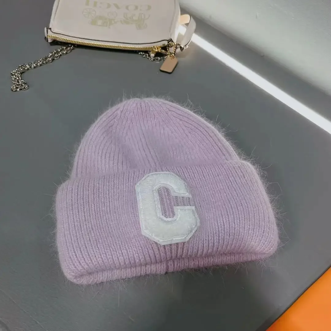 2023 neue Luxus Echt Kaninchen Fell Mützen Frauen Designer Brief C Winter Hut Mode Stricken Motorhaube Weichen, Flauschigen Warme Skullies Kappe – Detail 13