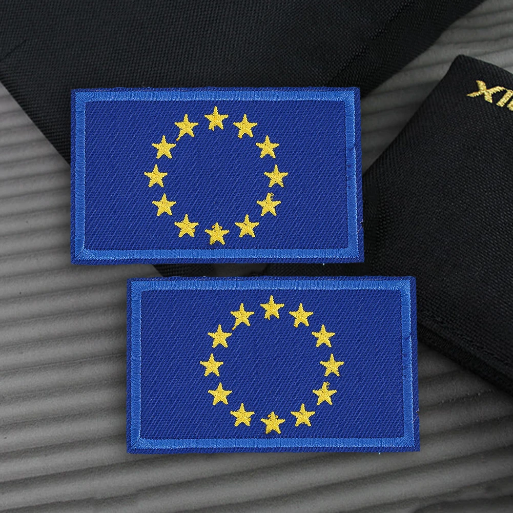 2PCS European Union Flag Patches EU Badges Iron on Embroidered Tactical Military Fabric Applique for Clothes Backpacks Armband