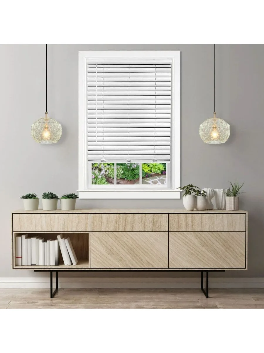 

Indoor Cordless White Vinyl Light Filtering Window Venetian Blind, 64" L x 48" W