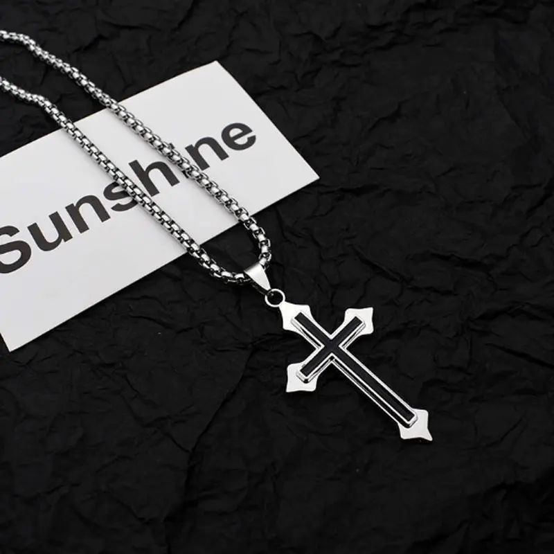 Мужские ожерелья с крестом, водонепроницаемые воротники с крестом из нержавеющей стали и круглое кольцо, модная толстовка с капюшоном, цепочка из титановой стали